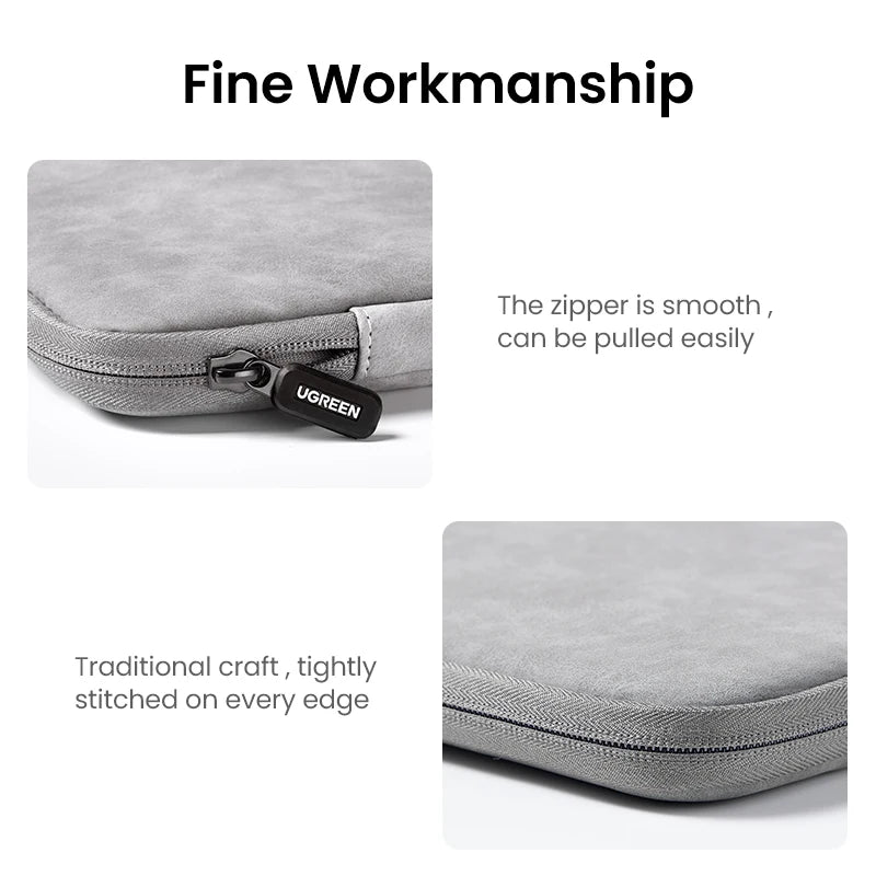 UGREEN Waterproof Laptop Bag Sleeve Case for Macbook Pro/Air 13.9 14.9 Inch HP Lenovo iPad - Gray PU Notebook Cover Carry Bag