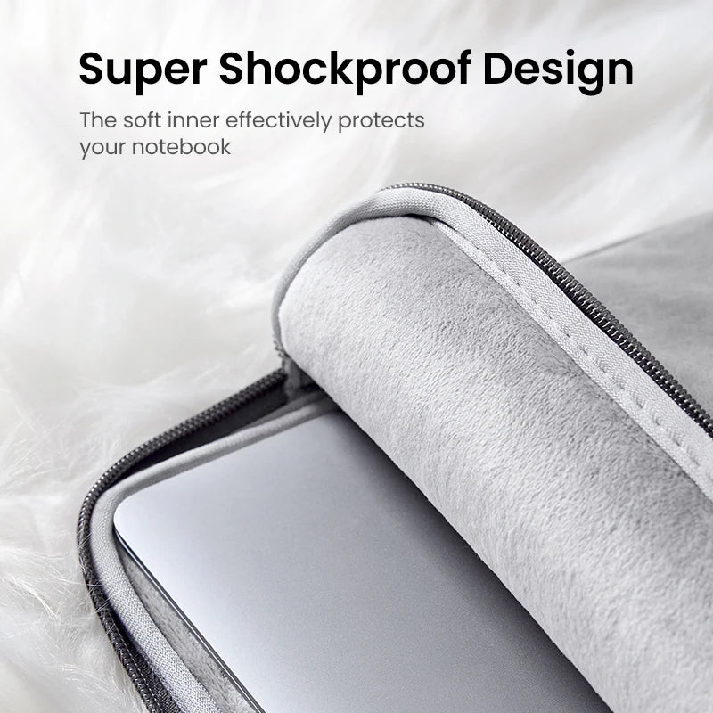 UGREEN Waterproof Laptop Bag Sleeve Case for Macbook Pro/Air 13.9 14.9 Inch HP Lenovo iPad - Gray PU Notebook Cover Carry Bag