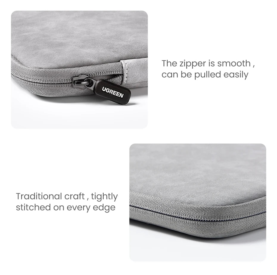 UGREEN Waterproof Laptop Bag Sleeve Case for Macbook Pro/Air 13.9 14.9 Inch HP Lenovo iPad - Gray PU Notebook Cover Carry Bag