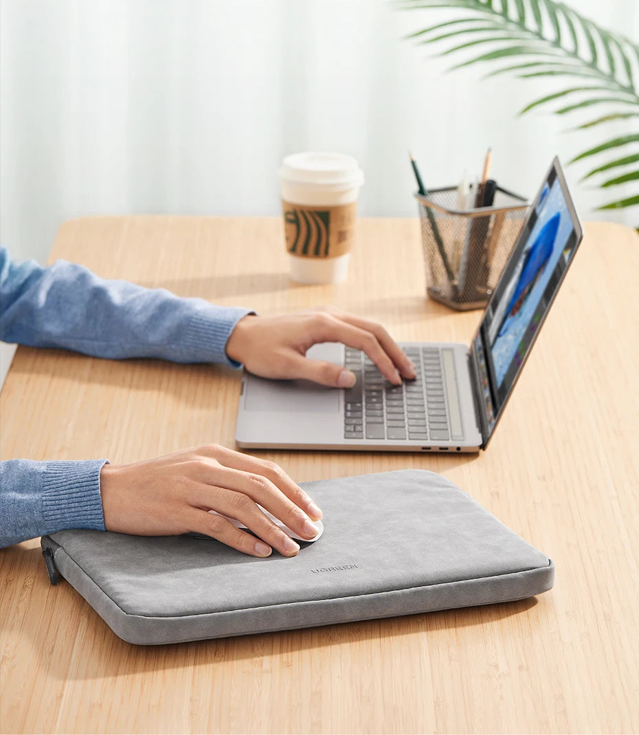 UGREEN Waterproof Laptop Bag Sleeve Case for Macbook Pro/Air 13.9 14.9 Inch HP Lenovo iPad - Gray PU Notebook Cover Carry Bag