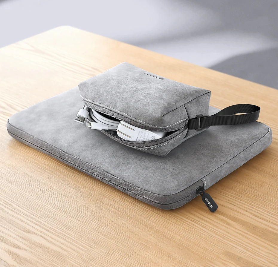 UGREEN Waterproof Laptop Bag Sleeve Case for Macbook Pro/Air 13.9 14.9 Inch HP Lenovo iPad - Gray PU Notebook Cover Carry Bag