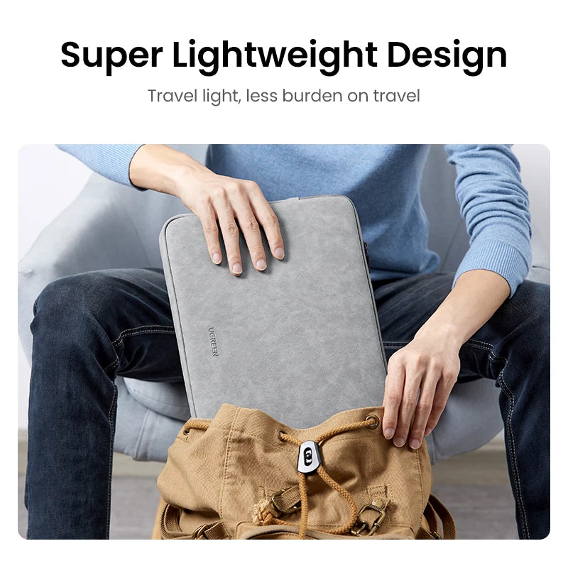 UGREEN Waterproof Laptop Bag Sleeve Case for Macbook Pro/Air 13.9 14.9 Inch HP Lenovo iPad - Gray PU Notebook Cover Carry Bag