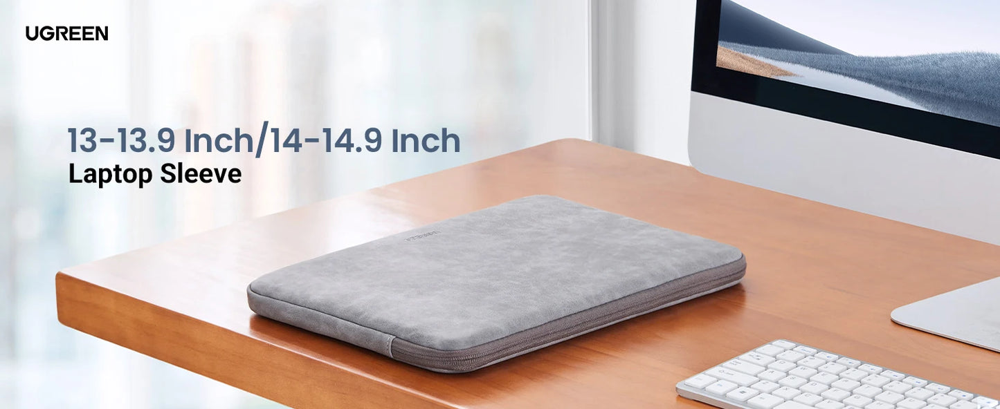 UGREEN Waterproof Laptop Bag Sleeve Case for Macbook Pro/Air 13.9 14.9 Inch HP Lenovo iPad - Gray PU Notebook Cover Carry Bag