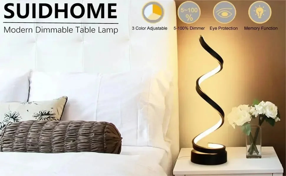 Modern Spiral LED Table Lamp – Minimalist Bedside Lamp for Living Room, Bedroom & Office