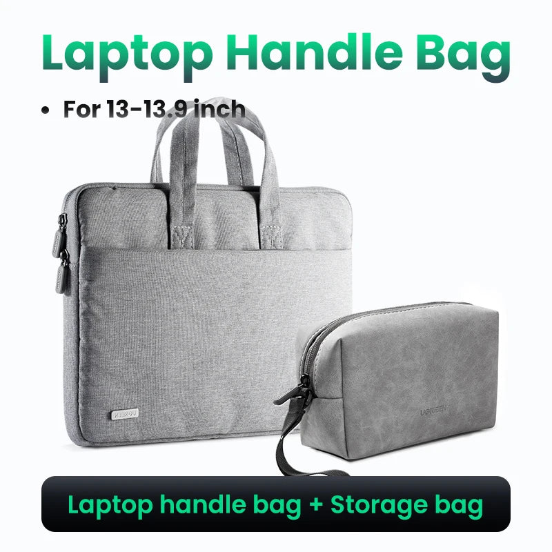 UGREEN Waterproof Laptop Bag Sleeve Case for Macbook Pro/Air 13.9 14.9 Inch HP Lenovo iPad - Gray PU Notebook Cover Carry Bag