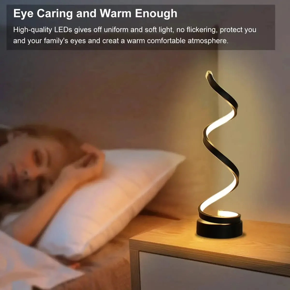 Modern Spiral LED Table Lamp – Minimalist Bedside Lamp for Living Room, Bedroom & Office