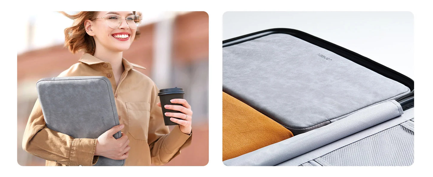 UGREEN Waterproof Laptop Bag Sleeve Case for Macbook Pro/Air 13.9 14.9 Inch HP Lenovo iPad - Gray PU Notebook Cover Carry Bag