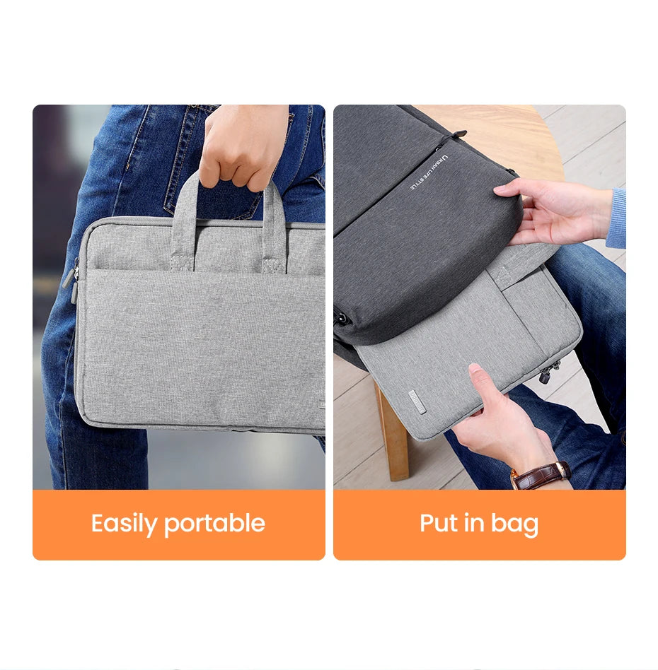 UGREEN Waterproof Laptop Bag Sleeve Case for Macbook Pro/Air 13.9 14.9 Inch HP Lenovo iPad - Gray PU Notebook Cover Carry Bag