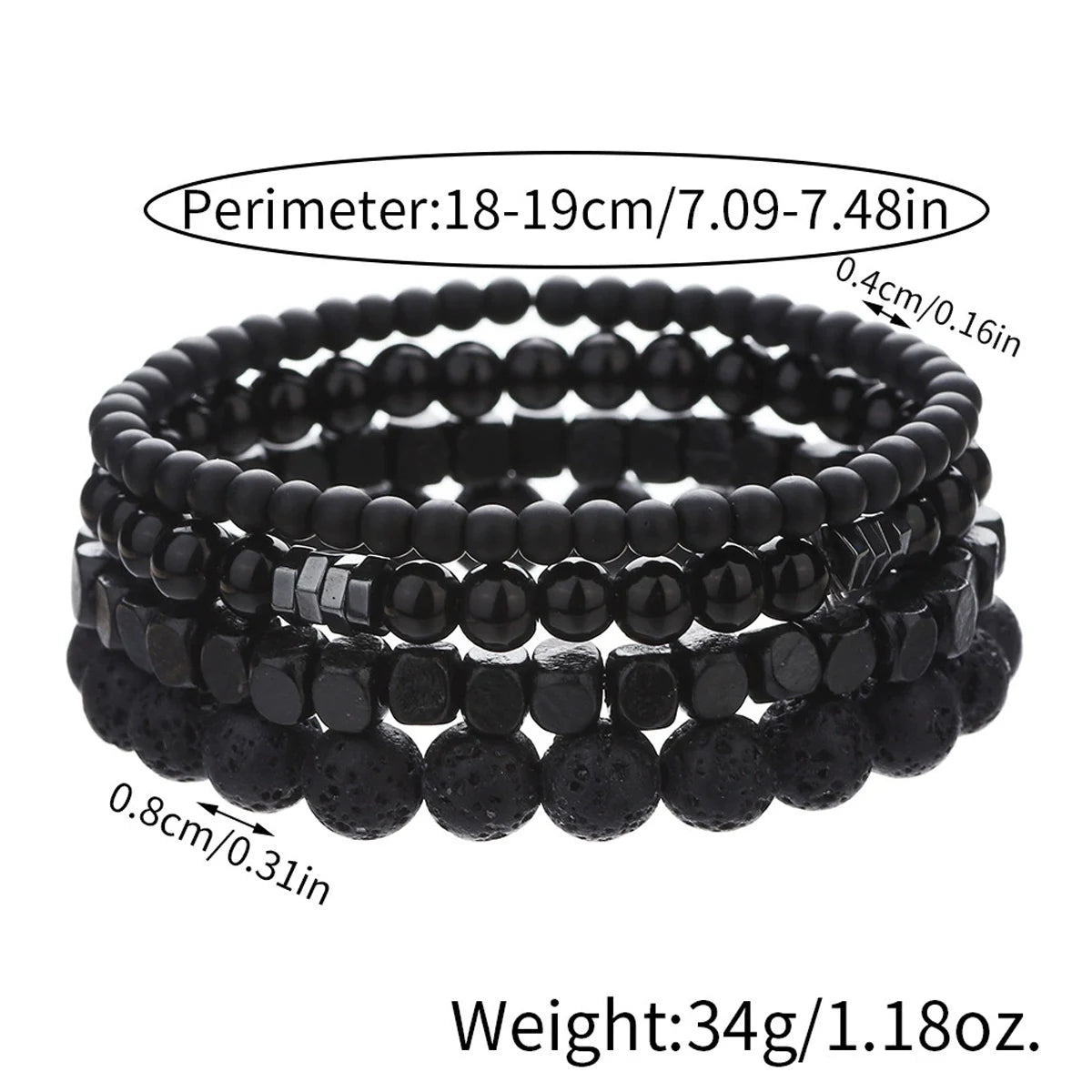 4Pcs Set Black Volcanic Stone Wood Beads Bracelets Elastic Combination for Men Couple Friends Jewelry Trendy Chain & Link