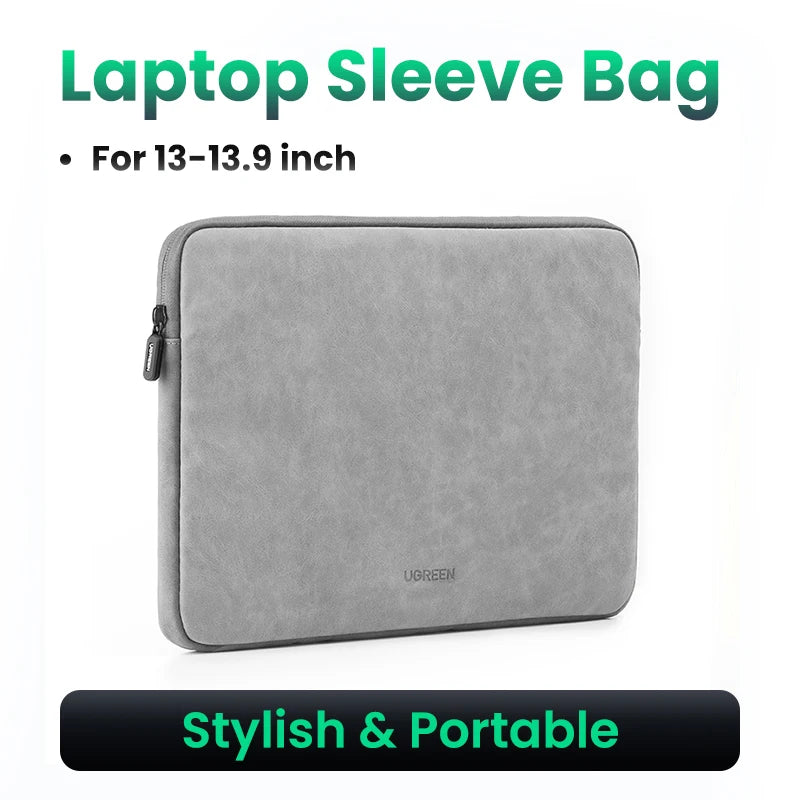 UGREEN Waterproof Laptop Bag Sleeve Case for Macbook Pro/Air 13.9 14.9 Inch HP Lenovo iPad - Gray PU Notebook Cover Carry Bag