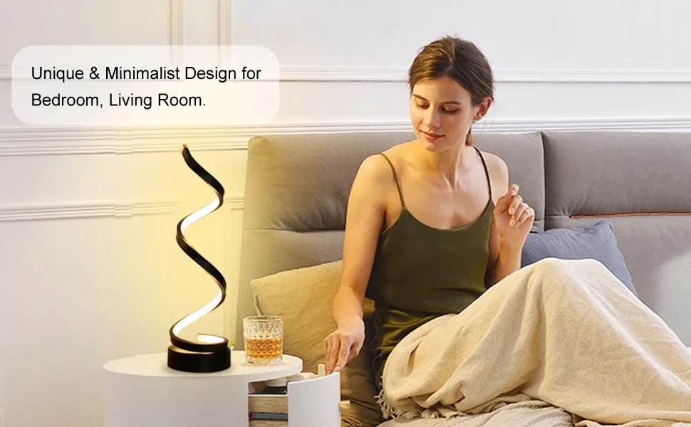 Modern Spiral LED Table Lamp – Minimalist Bedside Lamp for Living Room, Bedroom & Office