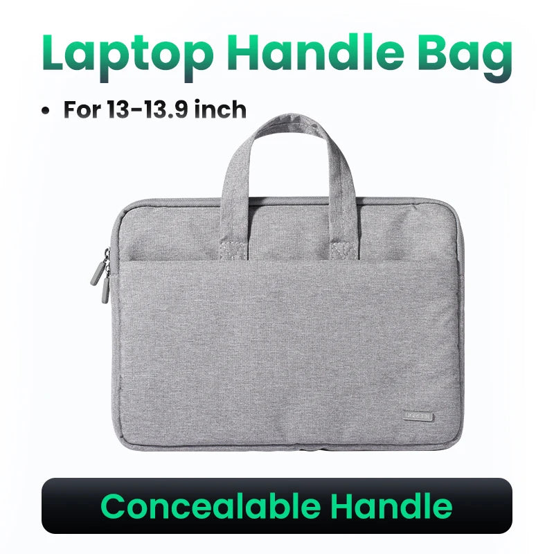UGREEN Waterproof Laptop Bag Sleeve Case for Macbook Pro/Air 13.9 14.9 Inch HP Lenovo iPad - Gray PU Notebook Cover Carry Bag