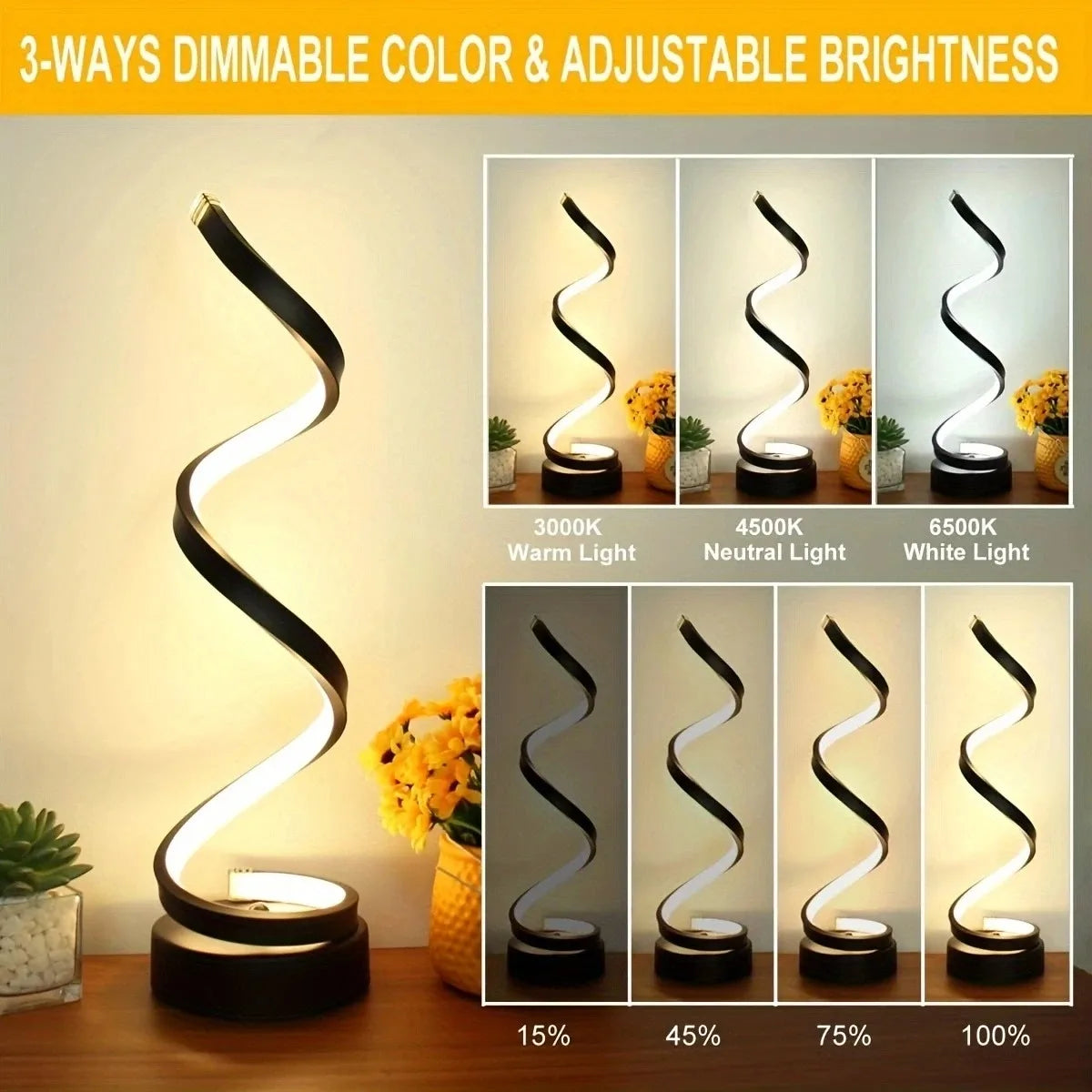 Modern Spiral LED Table Lamp – Minimalist Bedside Lamp for Living Room, Bedroom & Office