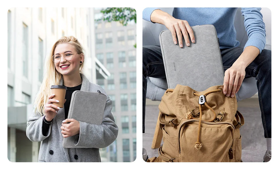 UGREEN Waterproof Laptop Bag Sleeve Case for Macbook Pro/Air 13.9 14.9 Inch HP Lenovo iPad - Gray PU Notebook Cover Carry Bag