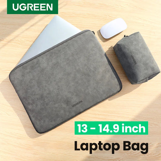 UGREEN Waterproof Laptop Bag Sleeve Case for Macbook Pro/Air 13.9 14.9 Inch HP Lenovo iPad - Gray PU Notebook Cover Carry Bag