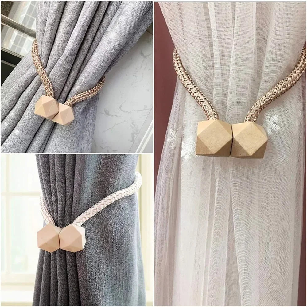 4pcs Curtain Tiebacks with Strong Magnet Thick Rope Design for Bedroom Living Room Kitchen Durable Plastic Home Decor Accessory